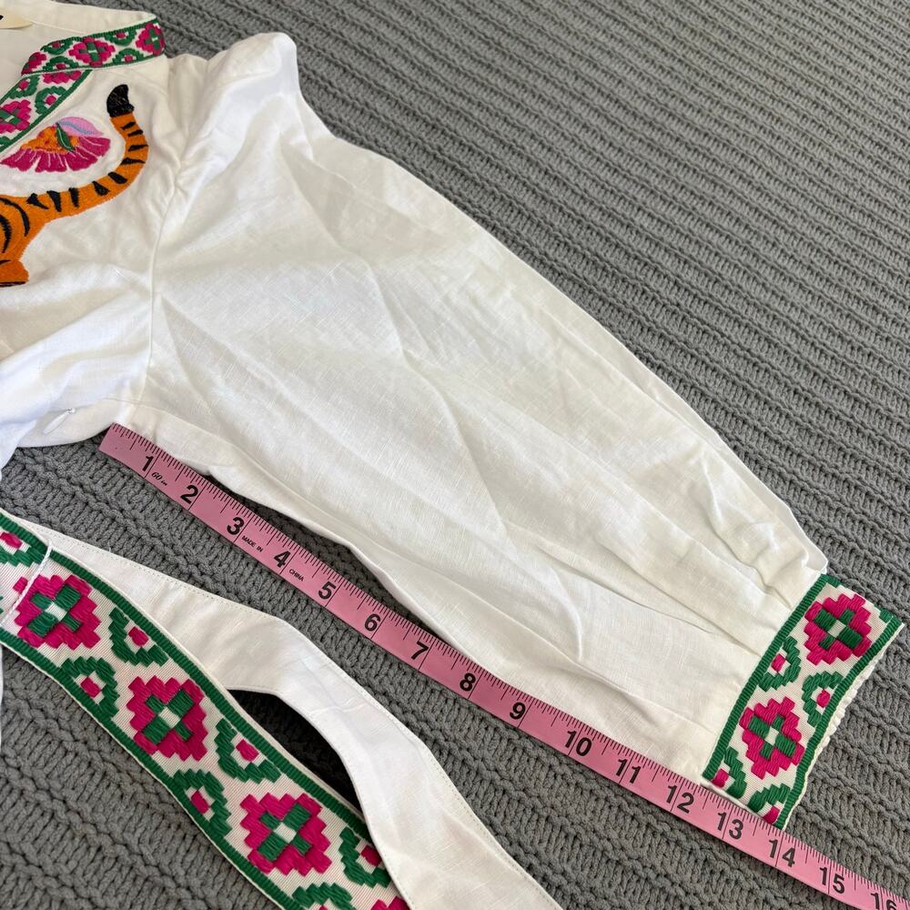 Boden Octavia Linen Blend Midi Dress Women’s Size 6 Long Embroidered Tiger Boho - Picture 7 of 15